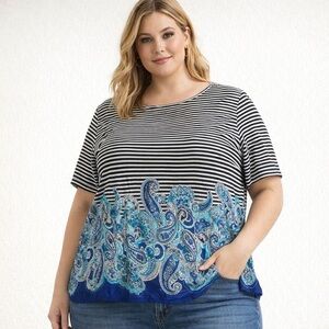 Alfred Dunner Paisley Stripped Blouse Top size 22W